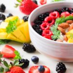 fruit salad in white ceramic bowl