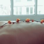 orange petaled flowers on person s back