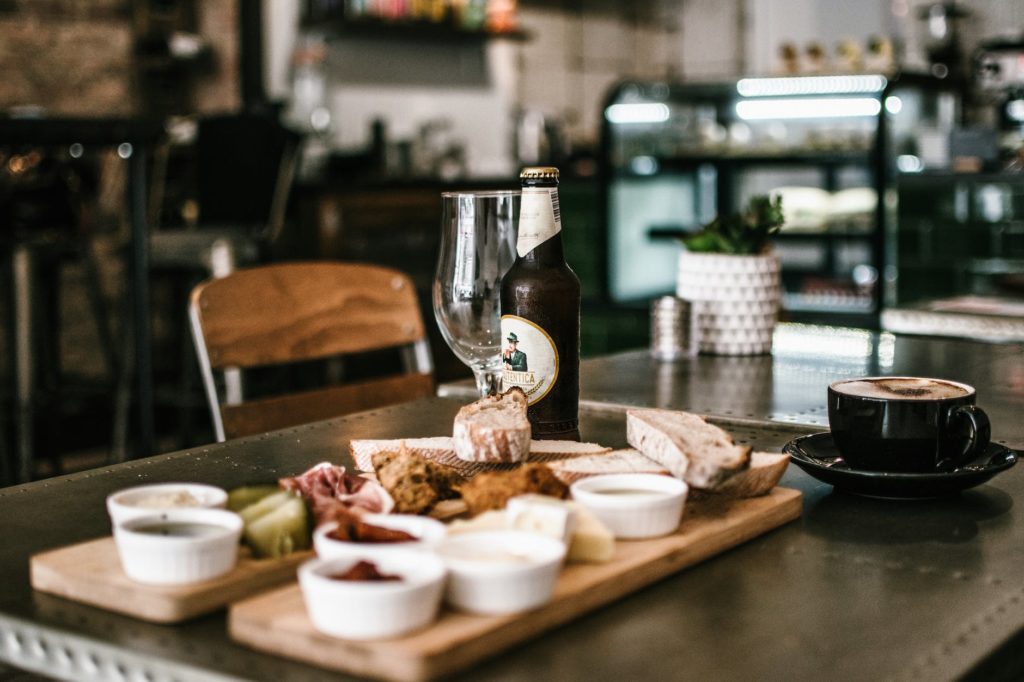 selective focus photography of food on table