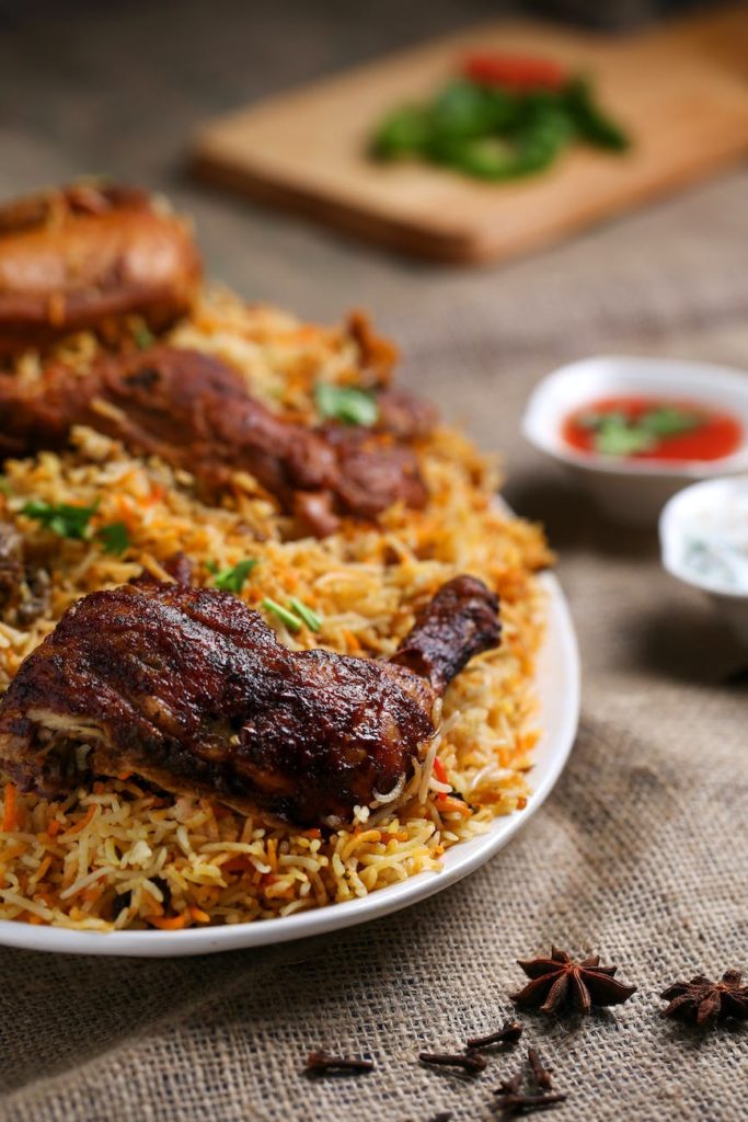 close up photo of biryani dish