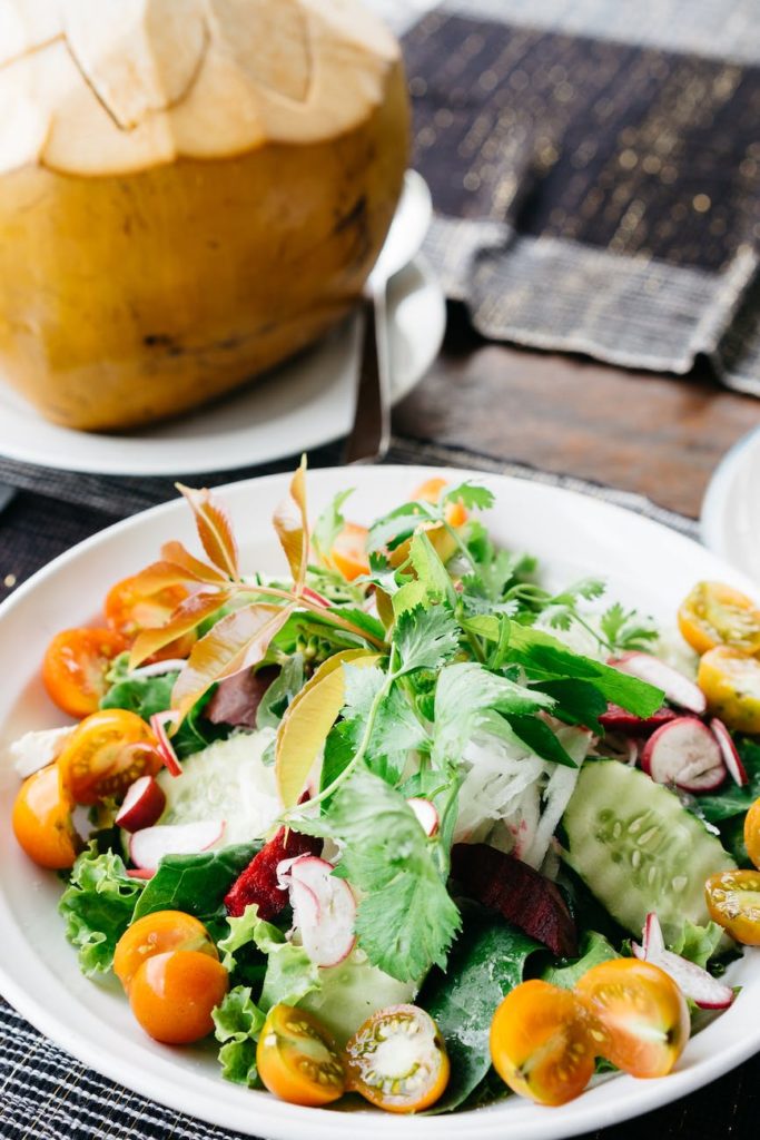 vegetable salad on white plate