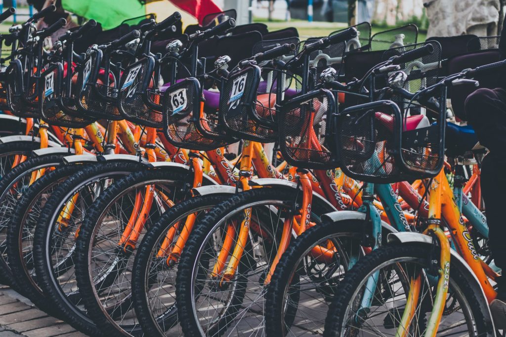 parked racing bicycles