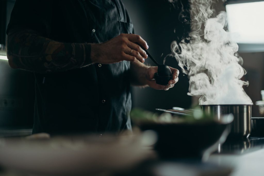 man cooking food