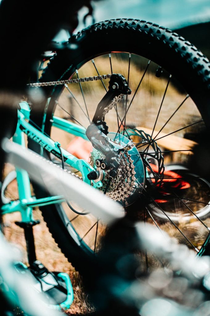 blue bicycle wheel with tire