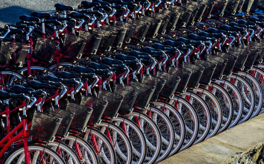 bicycles docked on the road