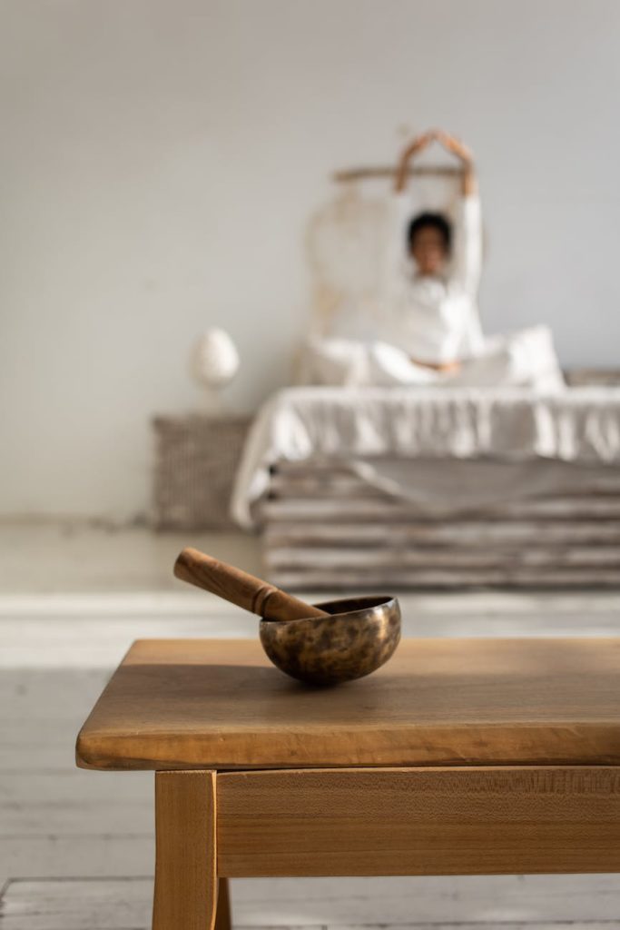 a singing bowl on the table