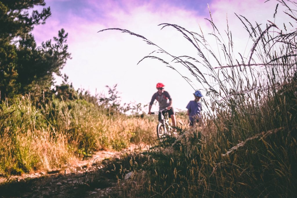 two people riding bicycle